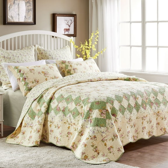 Greenland Home Fashions Bliss 100% Cotton Authentic Patchwork Quilt Set, 3-Piece Full/Queen