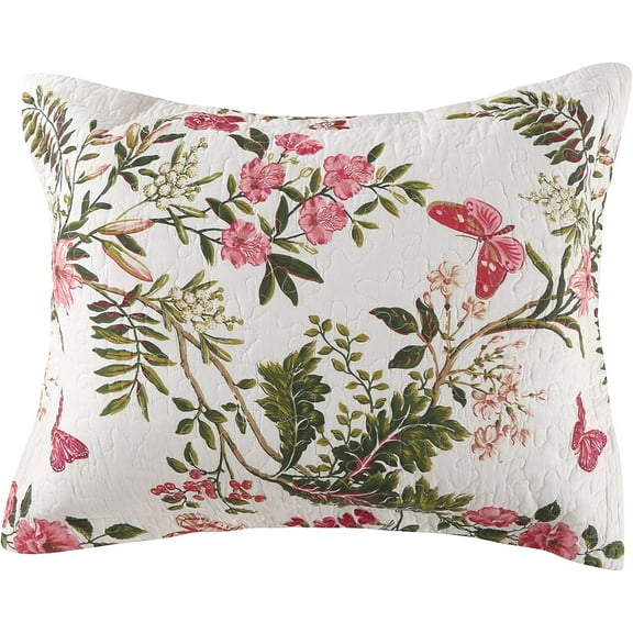 Global Trends Botanical Garden Butterflies 100% Cotton Quilted Pillow Sham, Standard