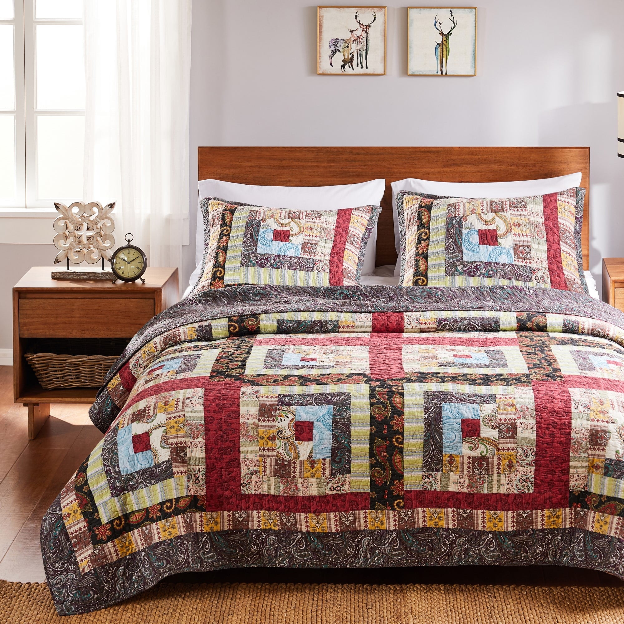 Global Trends Caribou Creek Lodge Authentic Patchwork 100% Cotton Reversible Quilt Set, 3-Piece King/Cal King