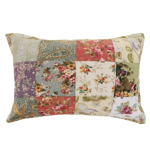 Greenland Home Fashions Blooming Prairie 100% Cotton Authentic Patchwork Quilted Pillow Sham, King Size
