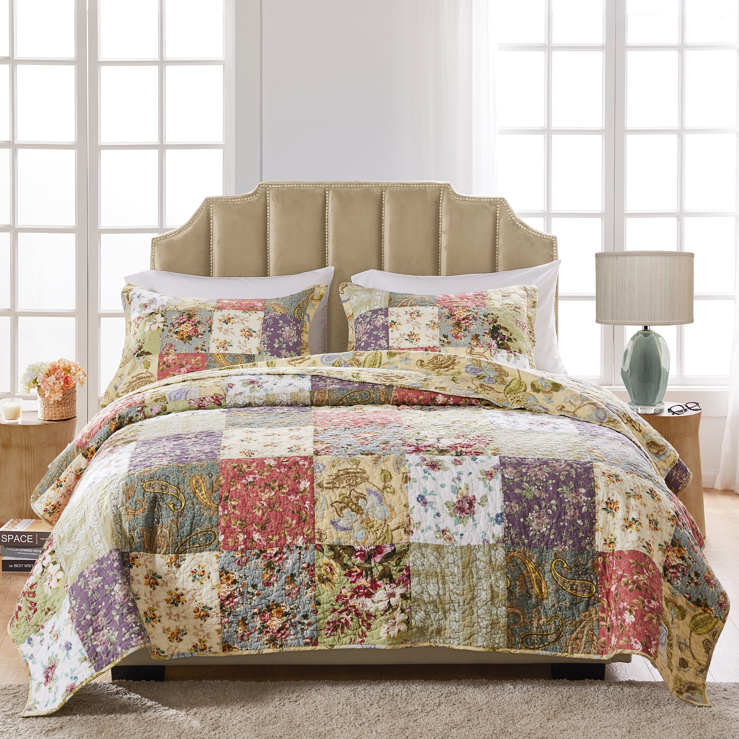 Global Trends Carmel 100% Cotton Patchwork Quilt and Pillow Sham Set, Adult, 3-Piece King/Cal King