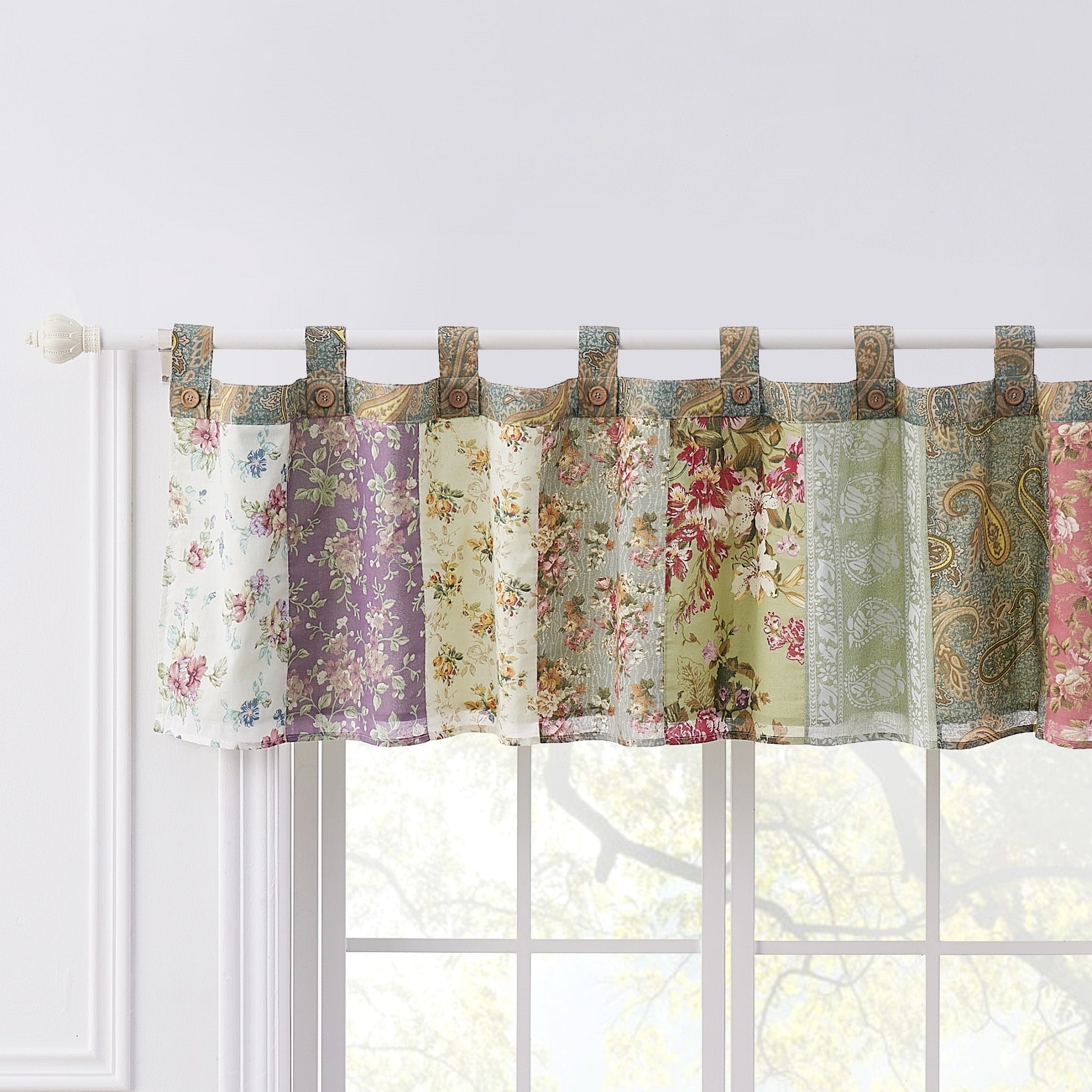 Greenland Home Fashions Blooming Prairie 100% Cotton Tab Top Rod Pocket Patchwork Window Valance, 84" W x 21" L