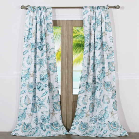 Global Trends Coastal Seashell Curtain Panels, 84” x 42” (2 Panels)