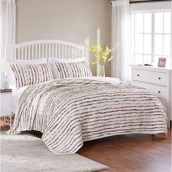 Greenland Home Fashions Bella Ruffle 100% Cotton Quilt Set for Teens and Adults, 3-Piece Full/Queen
