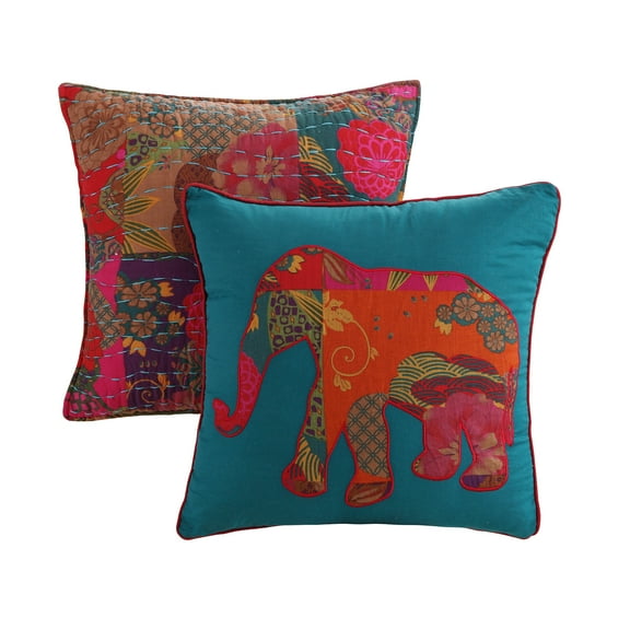 Greenland Home Fashions Jewel Kantha-Quilted Decorative Boho Pillows,Stuffed, 100% Cotton Removable Covers, Set of 2