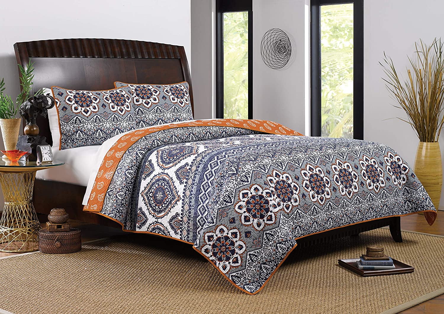 Global Trends Maya 100% Cotton Reversible Medallion and Paisley Quilt Set, 3-Piece King/Cal King