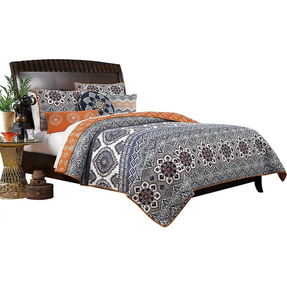 Global Trends Maya 100% Cotton Reversible Medallion and Paisley Quilt Set, 4-Piece Twin/Twin XL