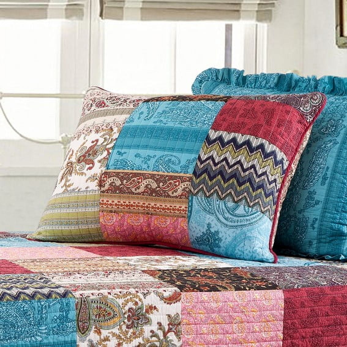 King Patchwork Cotton Sham with Decorative Ties