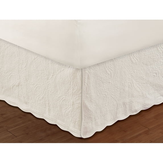 Global Trends Paige 100% Cotton Paisley-Quilted Bed Skirt 18-Inch Drop Length, Full, Ivory
