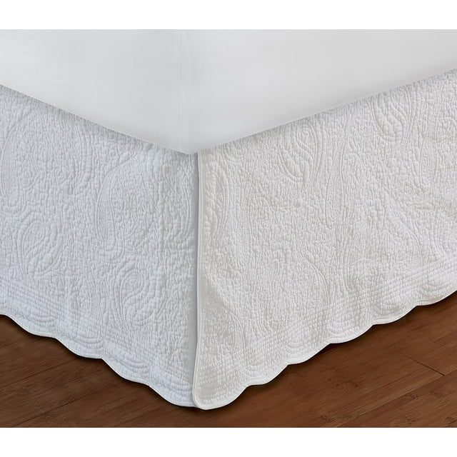 Global Trends Paige 100 Cotton PaisleyQuilted Bed Skirt 18Inch Drop Length, King, White