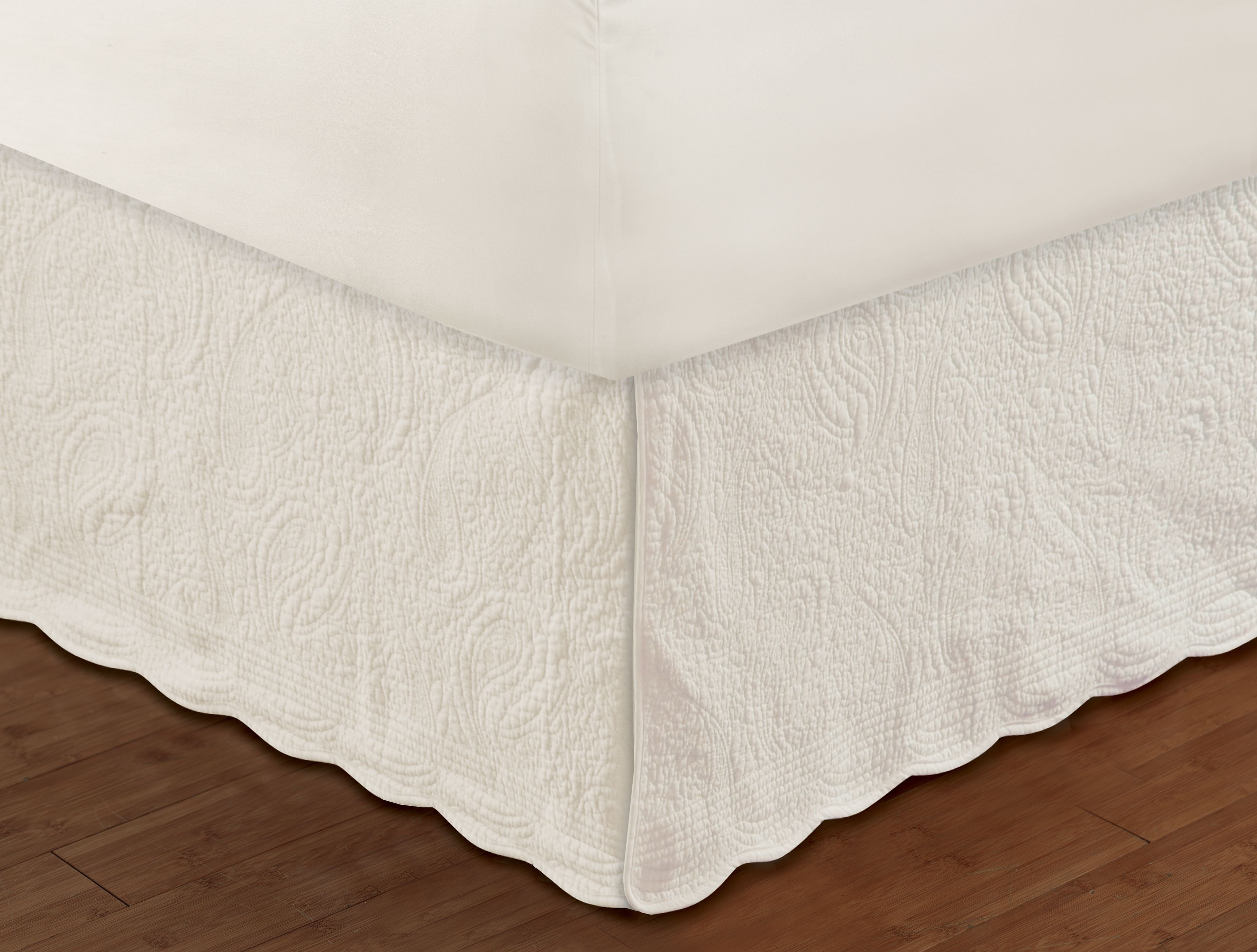 Global Trends Paige 100% Cotton Paisley-Quilted Bed Skirt 18-Inch Drop Length, Twin, Ivory