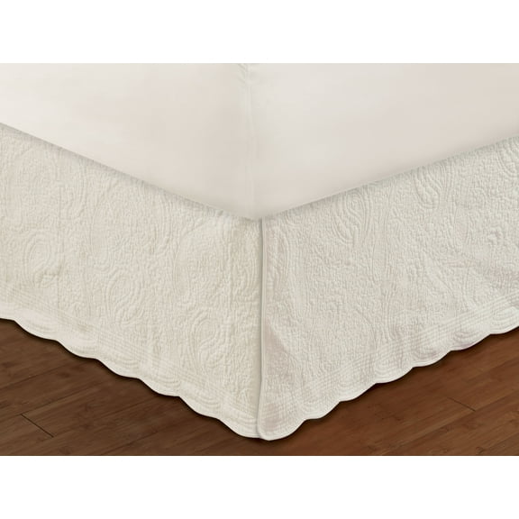 Global Trends Paige 100% Cotton Paisley-Quilted Bed Skirt 18-Inch Drop Length, Twin, Ivory