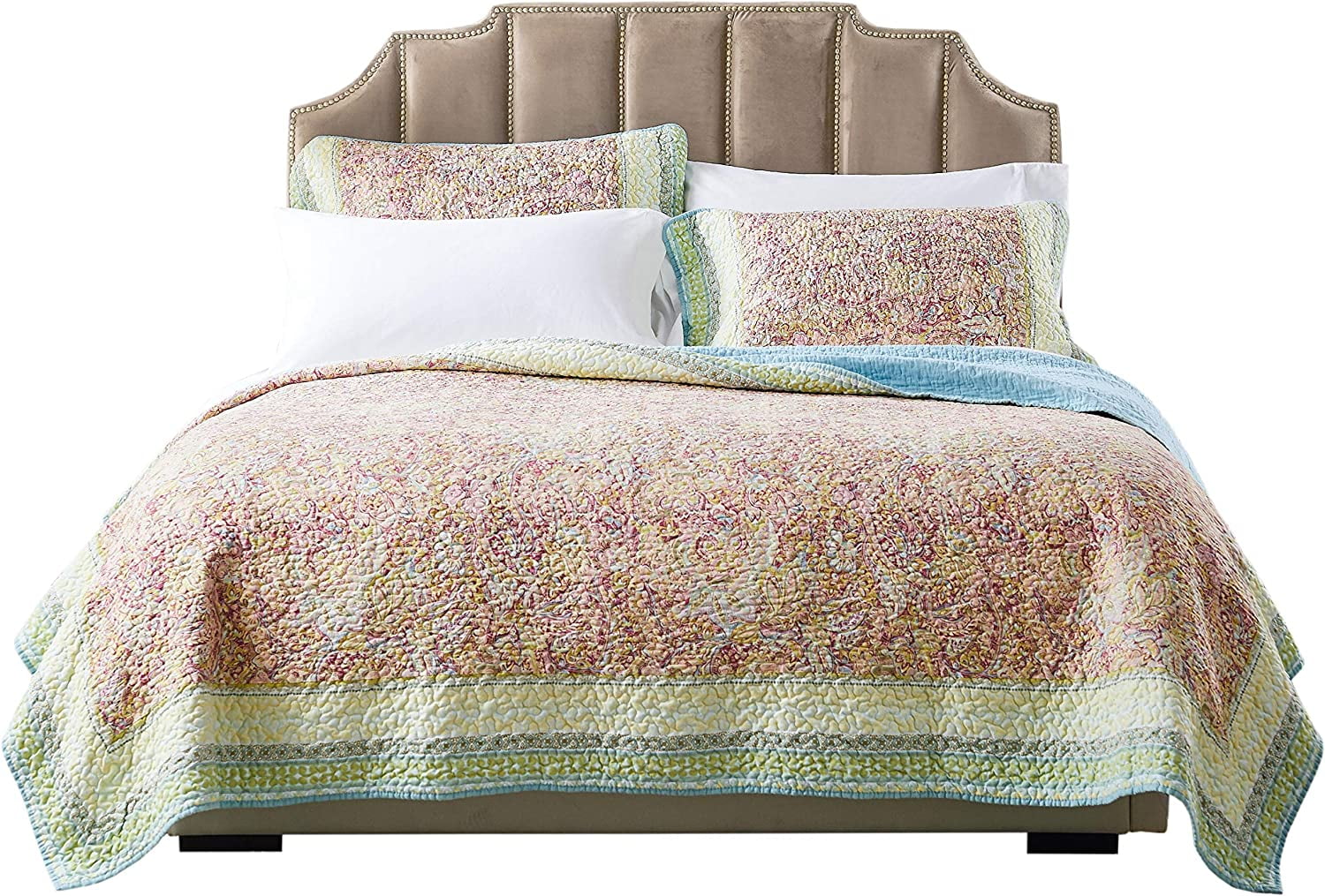 Global Trends Portsmouth Contemporary Floral Cotton Quilt Set, 3-Piece King/Cal King