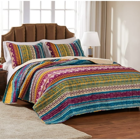 Global Trends Santa Fe 100% Cotton Reversible Oversized Quilt Set, 3-Piece King/Cal King