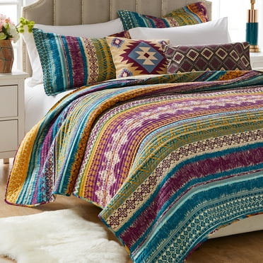 Global Trends Santa Fe Quilt Cotton Reversible with Shams and Decorative Pillows, 5-Piece Full/Queen