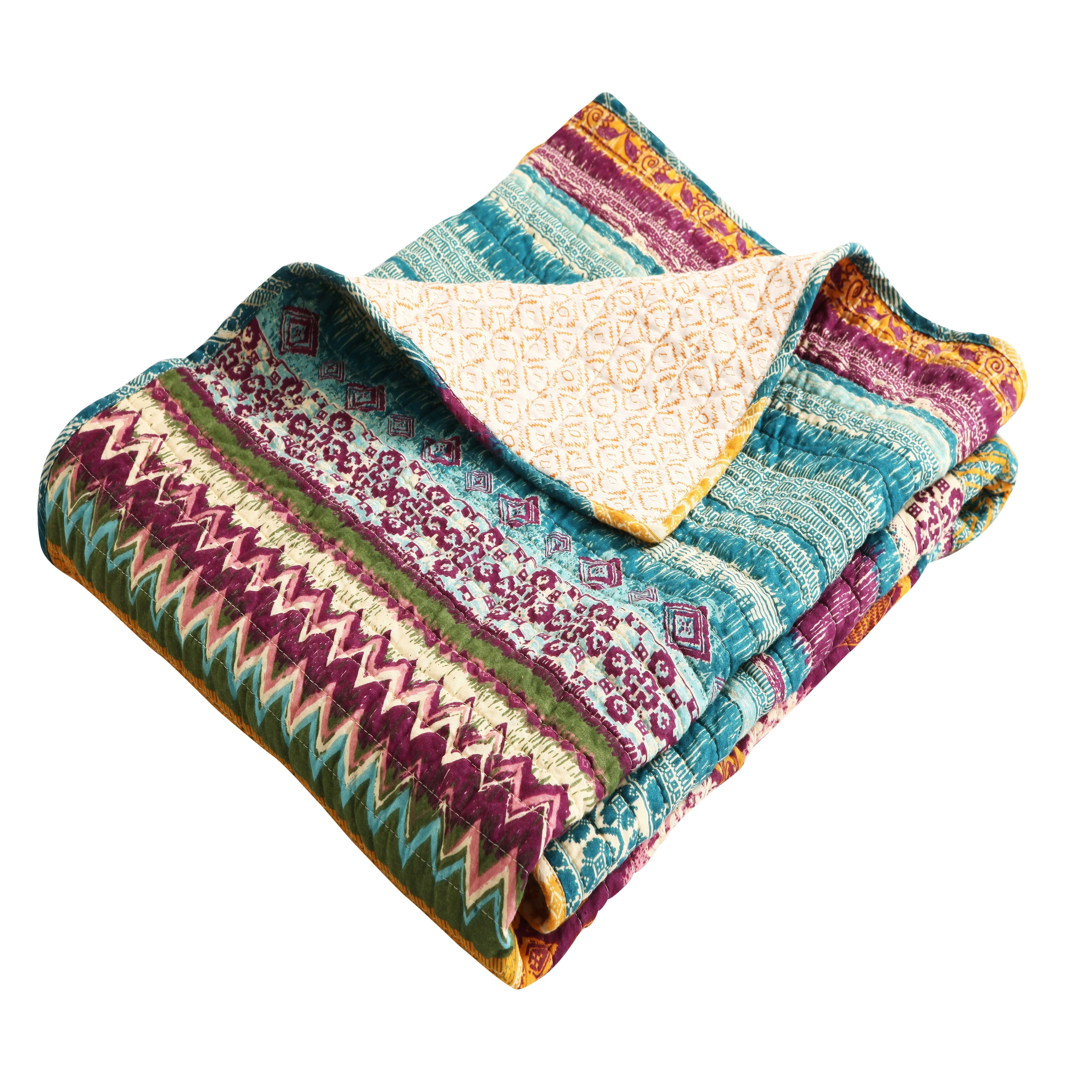 Global Trends Santa Fe Quilted Cotton Throw Blanket, 50" x 60" Gold