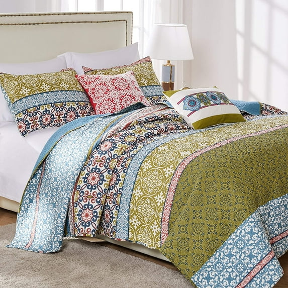 Global Trends Shelby Bohemian 100% Cotton Oversized Quilt Set, 5-Piece King/Cal King