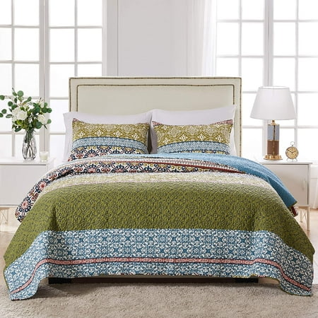 Global Trends Shelby Bohemian 100% Cotton Reversible Oversized Quilt Set, 3-Piece Full/Queen