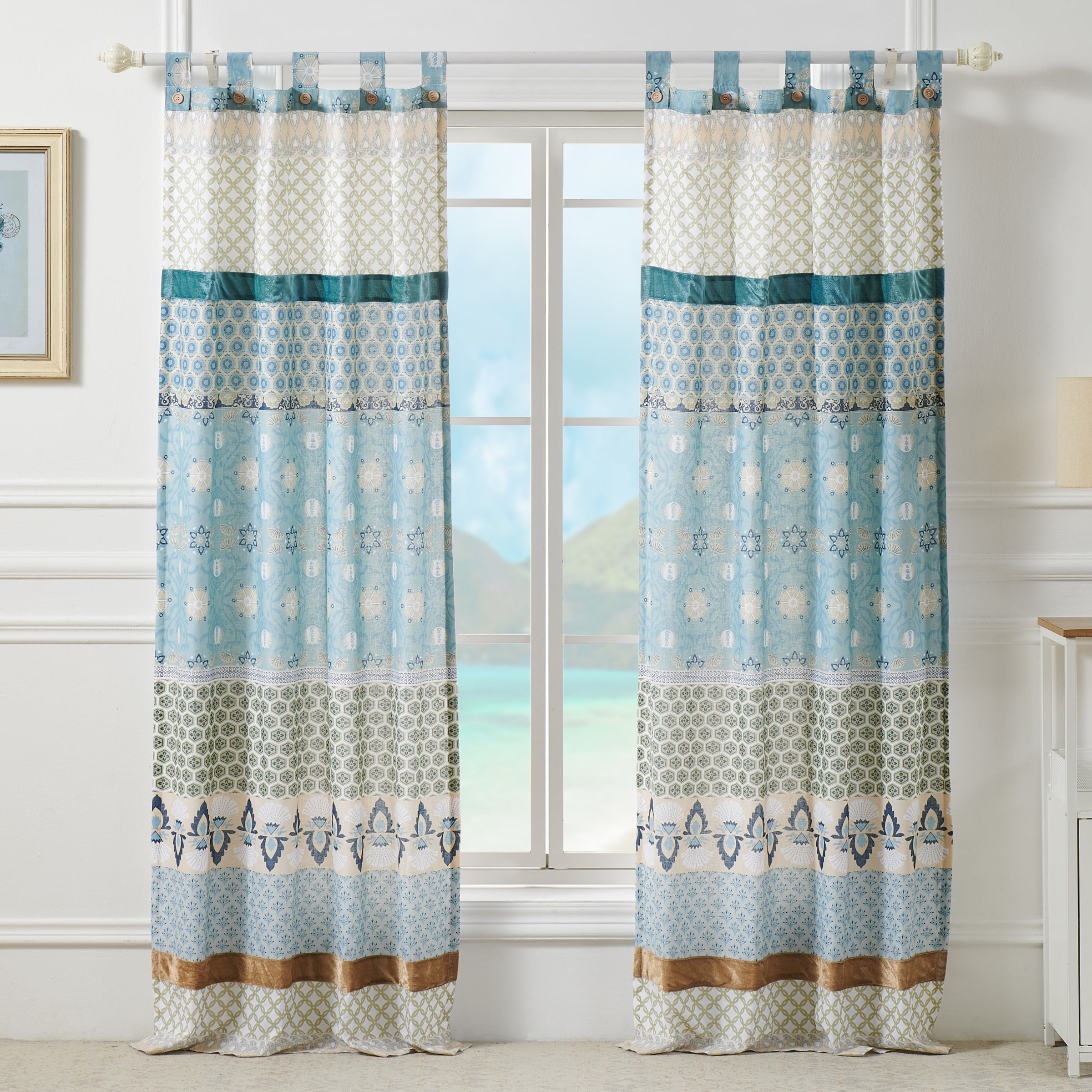 Global Trends Tori Curtain Tab Top Window Panels, Set of Two, 84" Long x 42" Wide, Blue