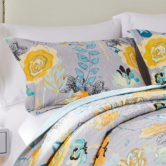 Global Trends Wildflower Contemporary 100% Cotton Pillow Sham, Gray, King 20x36-inch