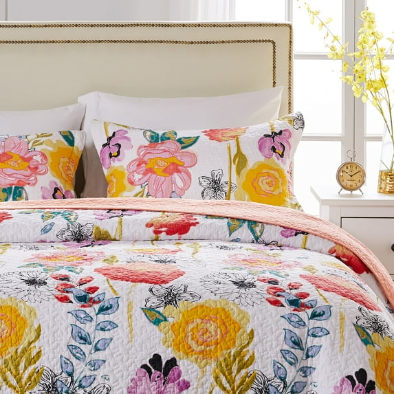 Global Trends Wildflower Contemporary 100% Cotton Pillow Sham, White, Standard 20x26-inch