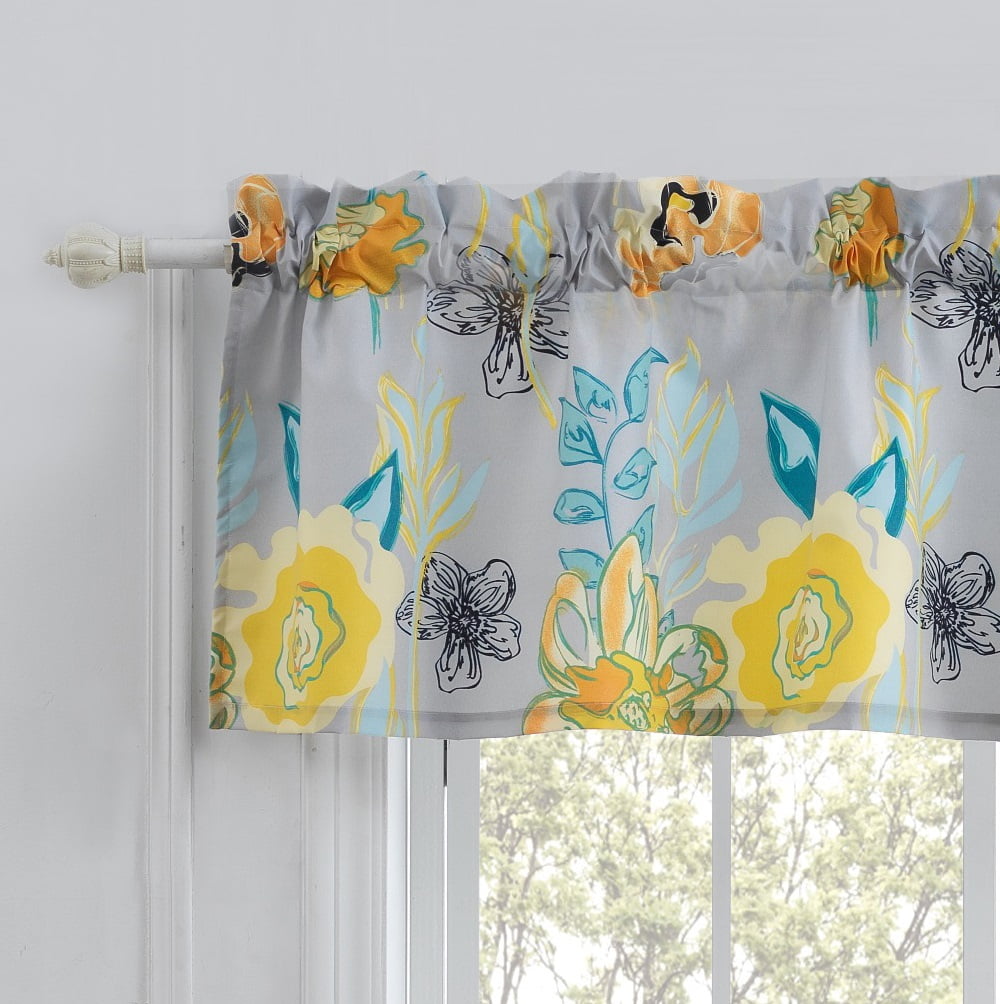 Global Trends Wildflower Delight Modern Floral Window Valance, 84 in. W x 19 in. L, Gray
