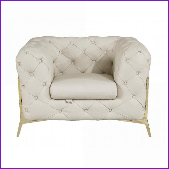 Global United 100% Top Grain Italian Leather Single Person Chair  Modern Living Room Seating | Beige | Round Arms | Tufted Back