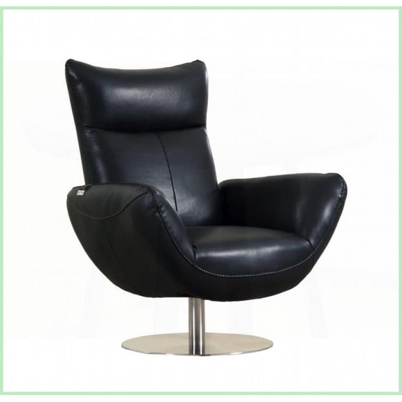 Global United 22" Modern Top Grain Italian Leather Lounge Chair - Stainless Steel Chrome Base for Living Room