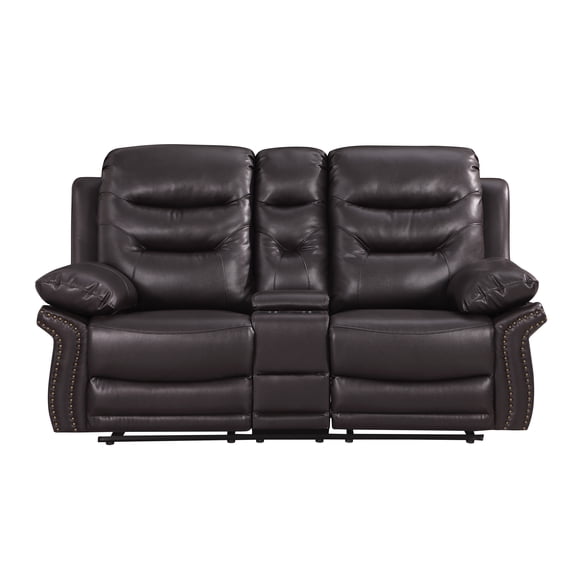 Global United Leather Loveseat - Oversized Recliner with Stainless Steel Base & Lumbar Support, Brown