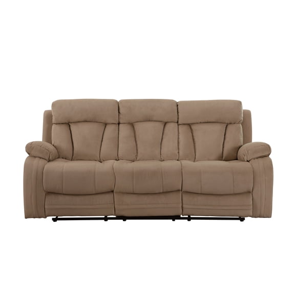 Global United Transitional Beige Microfiber Fabric Sofa with Kiln-Dried Hardwood Frame, Sinuous Springs, Lumbar Support, and Stainless Steel Base - 83"