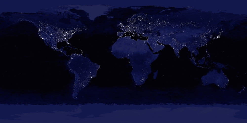 Global View of Earths City Lights Canvas Art - Stocktrek Images (39 x 20)