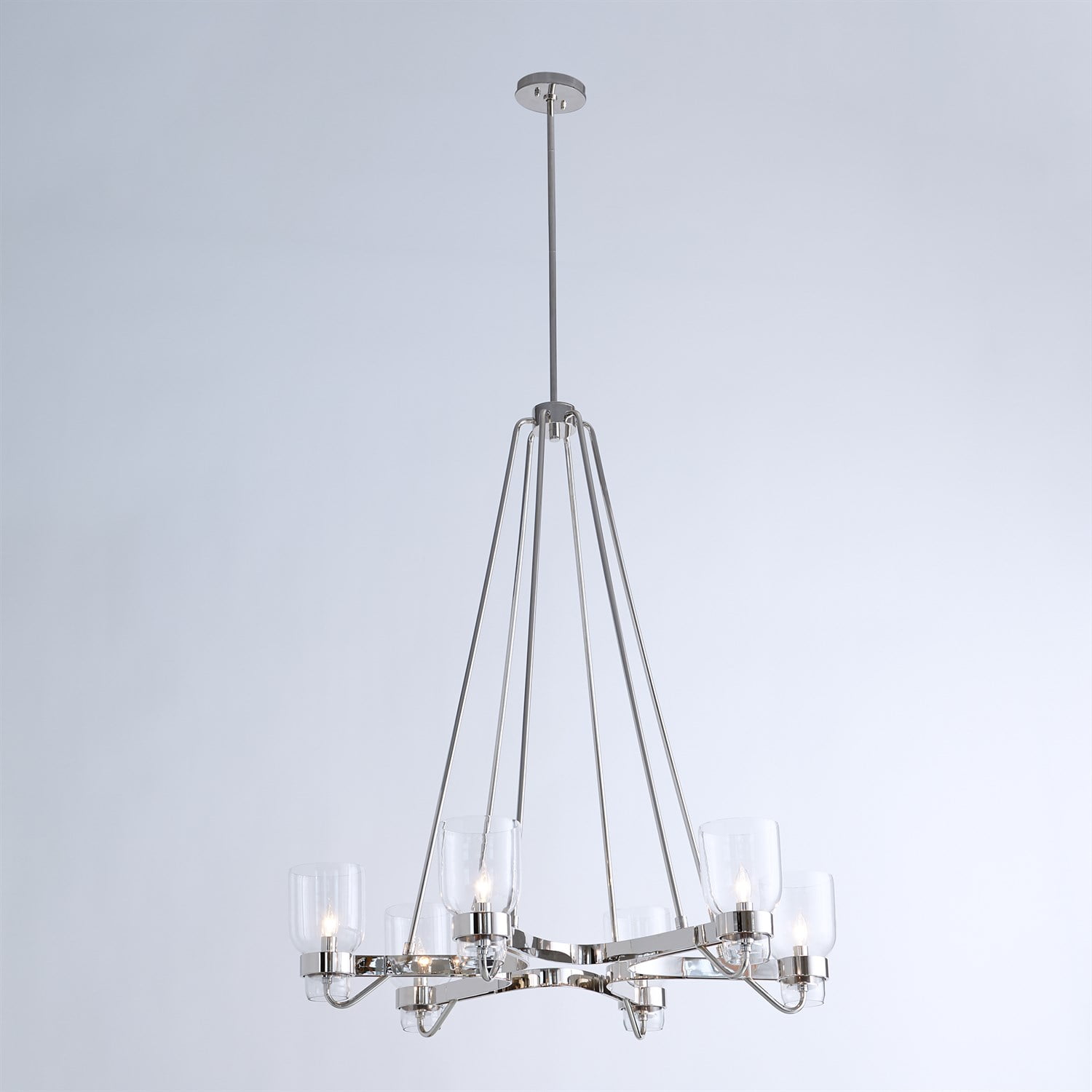 Elegant Mishaan 34'' Shiny Nickel Geometric Chandelier with Clear Glass Shades