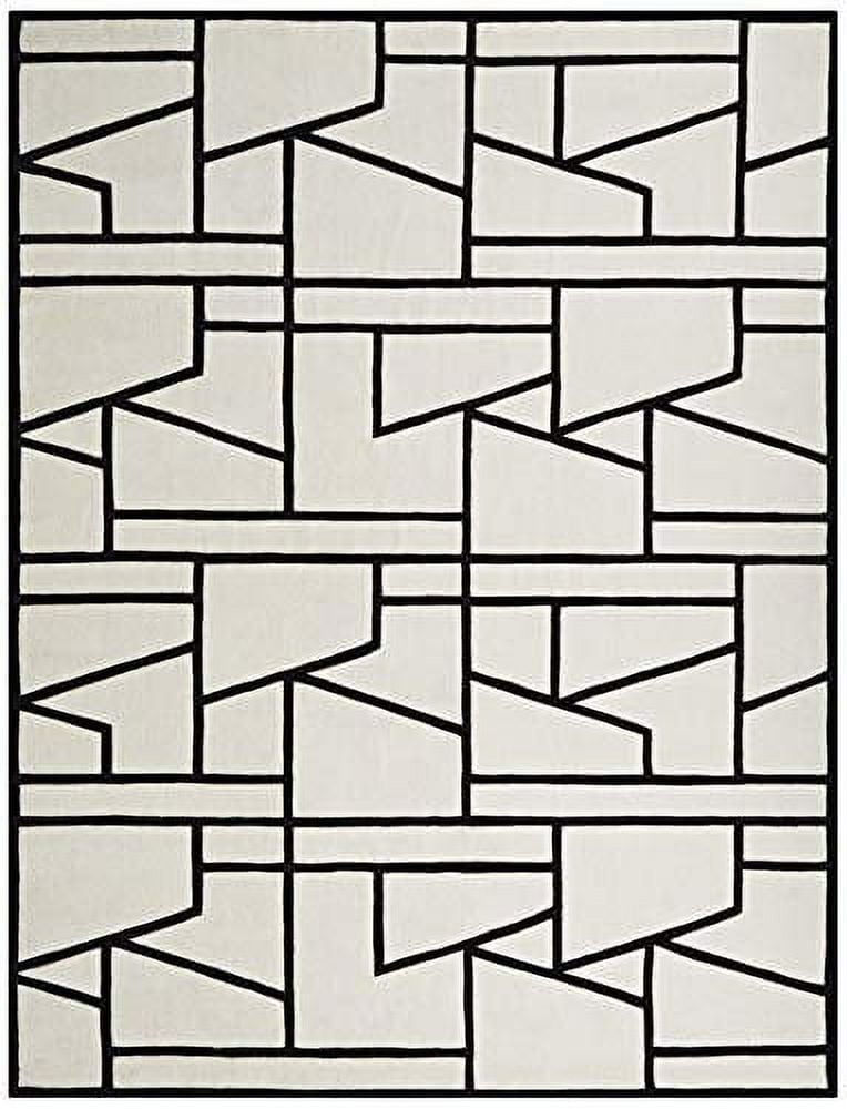 Handmade Black Geometric Tufted Wool 5' x 8' Rug