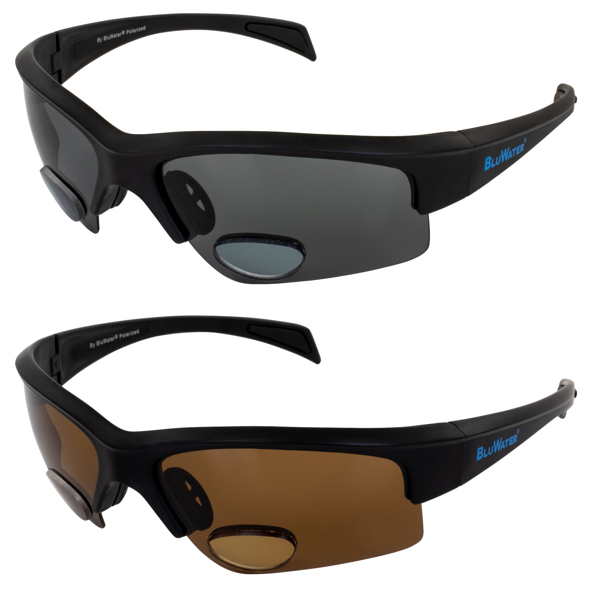 Bluewater Polarized Magnification Bifocal 3 Sunglasses, Gloss Black Frame,  Gray Lenses