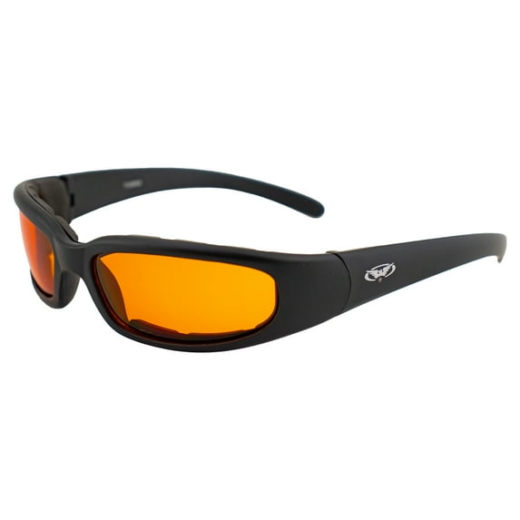 Global Vision Chicago Padded Motorcycle Safety Sunglasses For Men & Women Black Frame w/ Orange Lens & RX-ABLE