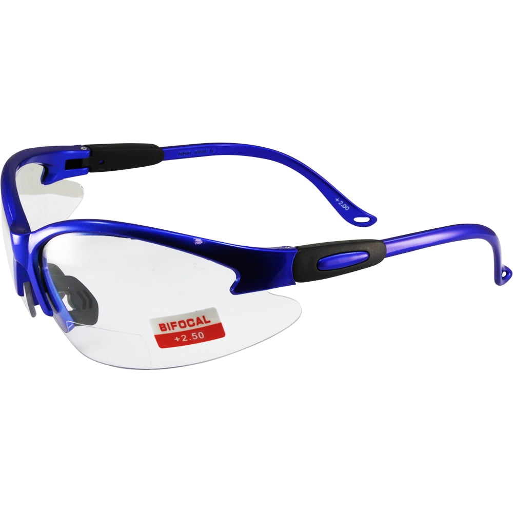 Global Vision Contender Bifocal Safety Glasses, Blue Frame with Clear Lens ANSI Z87+ 1.0 to 2.5