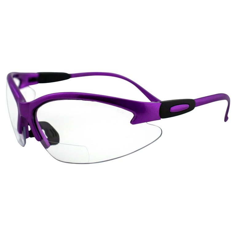 Global Vision Contender Safety Glasses for Nurses Dental Assistant Glasses  Shooting Sunglasses for Women Ladies Men Purple Frame w/Clear Bifocal Lens