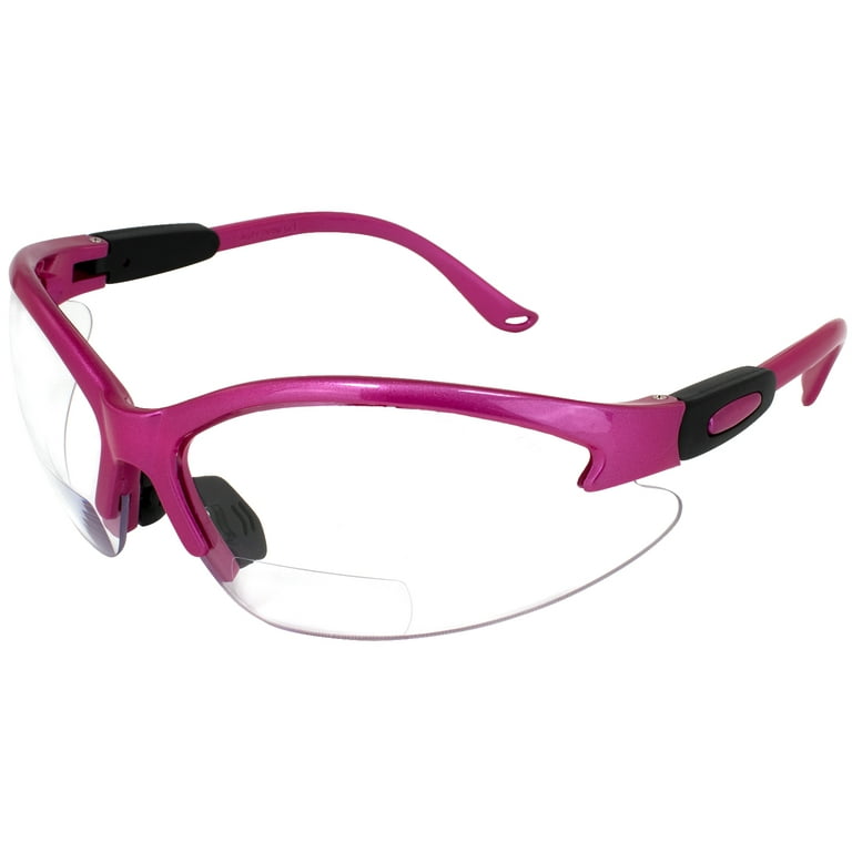 Global Vision Cougar Bifocal Safety Glasses Hot Pink Frame Clear 1.5x Magnification Lens ANSI Z87.1