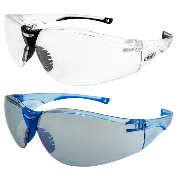 Global Vision Cruisin Lab Sports Motorcycle Safety Glasses for Men or Women ANSI Z87.1 2 Pair Clear & Blue Frames & Lenses
