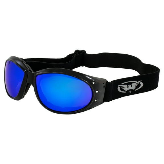Global Vision Eliminator G-Tech Dirt Bike Motorcycle Goggles Black Frames Blue Mirror Lens