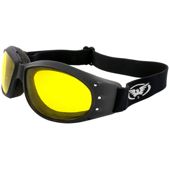 Red Baron Motorcycle / Aviator Goggles Black Padded Frame w/ Yellow Lens