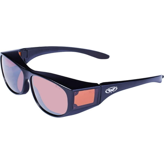 Global Vision Escort Safety Motorcycle Fits Over Glasses Sunglasses Matte Black Frames with Driving Mirror Lenses Matching Side Lenses ANSI Z87.1-2010