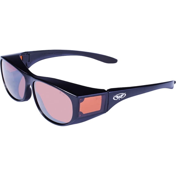 Global Vision Escort Safety Motorcycle Fits Over Glasses Sunglasses Matte Black Frames with Driving Mirror Lenses Matching Side Lenses ANSI Z87.1-2010