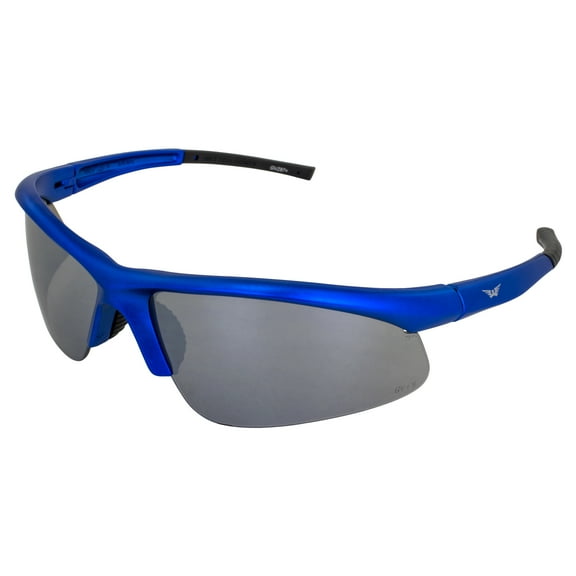 Global Vision Eyewear Ambassador Safety Sunglasses Blue Frame w/ Blue Flash Mirror Lens