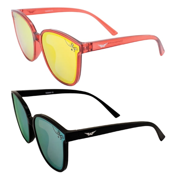 Global Vision Eyewear Athena II Fashion Sunglasses for Women 2 Pairs Crystal Red w/Red Mirror Lens & Black w/Yellow Mirror Lens