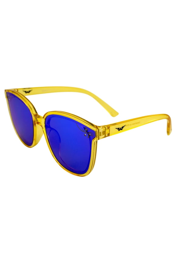 Eyewear Athena II Fashion Sunglasses for Women Crystal Yellow Frame w/Blue Mirror Lens
