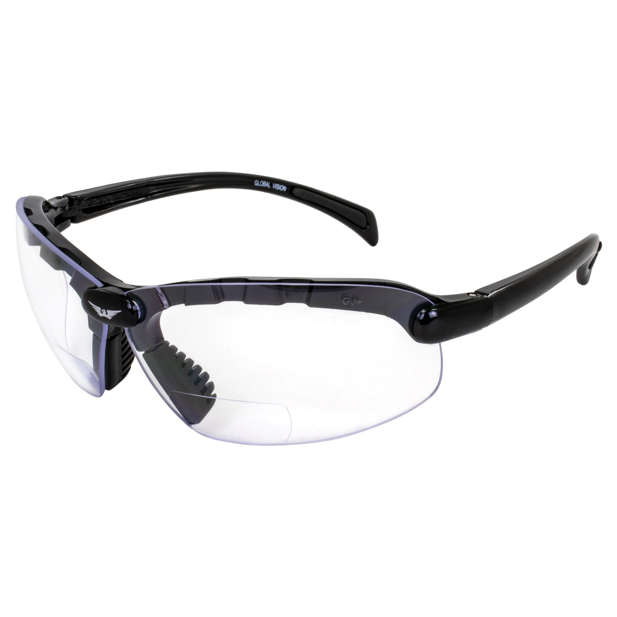 Global Vision Eyewear C-2 +1.5 Bifocal Safety Glasses Clear Lens Gloss Black Frame