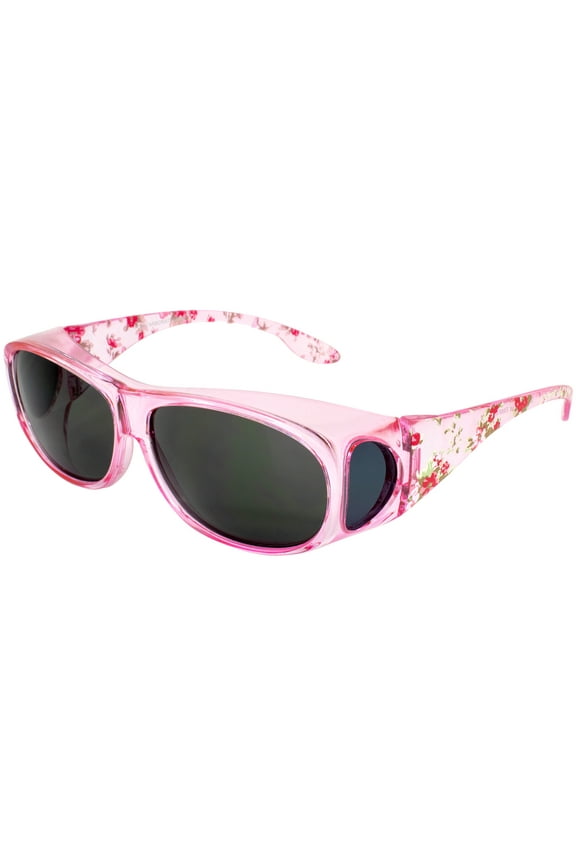 Eyewear Fanfare 2 Women's Sunglasses Fit Over the Glasses Pink Floral Frame Smoke Lens