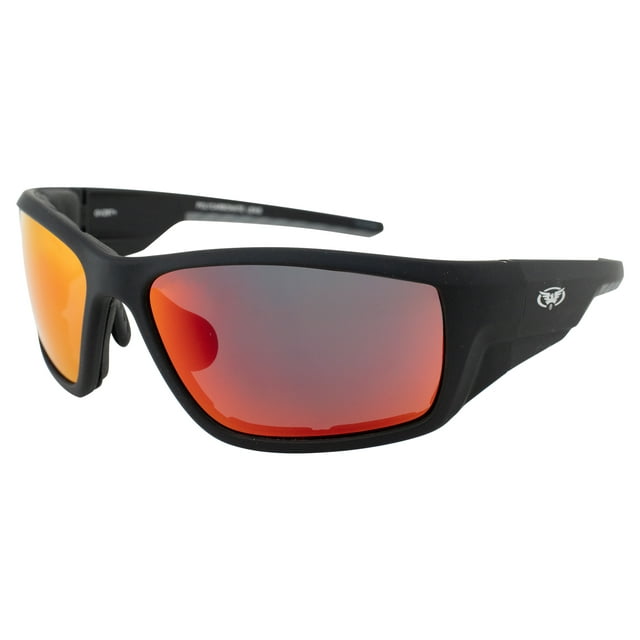 Global Vision Eyewear Kinetic Foam Padded Motorcycle Safety Sunglasses Soft Touch Black Frames with G-Tech Red Mirror Lenses