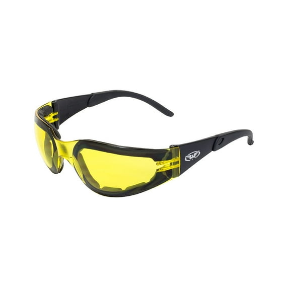 Global Vision Eyewear Rider PL YT Rider Plus Safety Foam Padded Glasses, Yellow Lens, Frame, Black